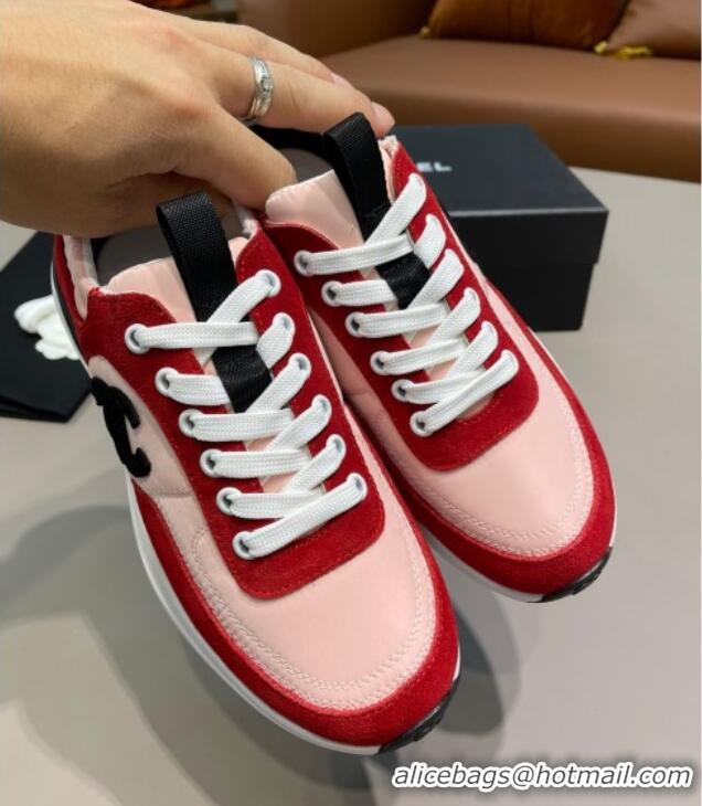 Shop Duplicate Chanel Suede and Nylon Sneakers G37122 Pink/Red 2021