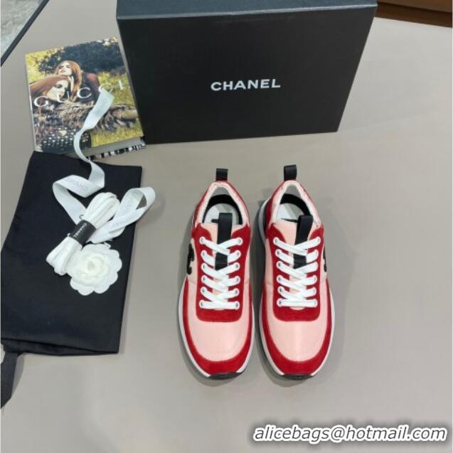 Shop Duplicate Chanel Suede and Nylon Sneakers G37122 Pink/Red 2021