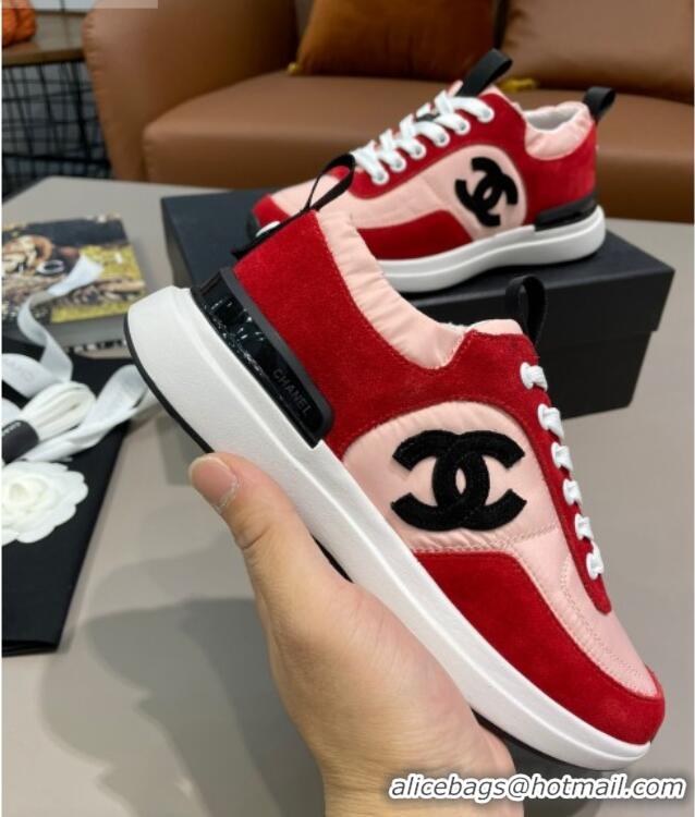 Shop Duplicate Chanel Suede and Nylon Sneakers G37122 Pink/Red 2021