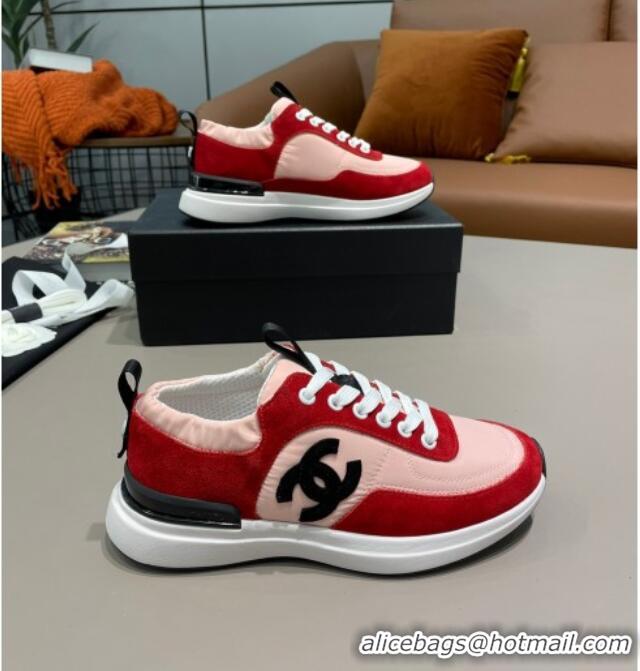 Shop Duplicate Chanel Suede and Nylon Sneakers G37122 Pink/Red 2021