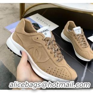 Popular Style Chanel Suede Sneakers G37307 Dark Beige 2021