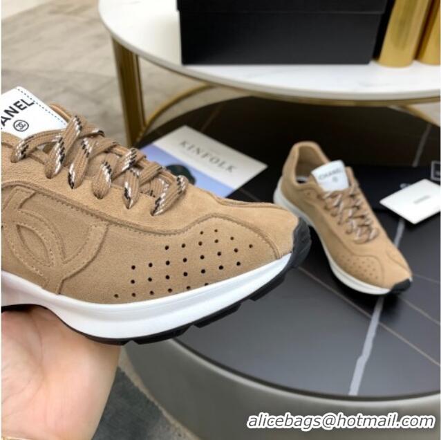 Popular Style Chanel Suede Sneakers G37307 Dark Beige 2021