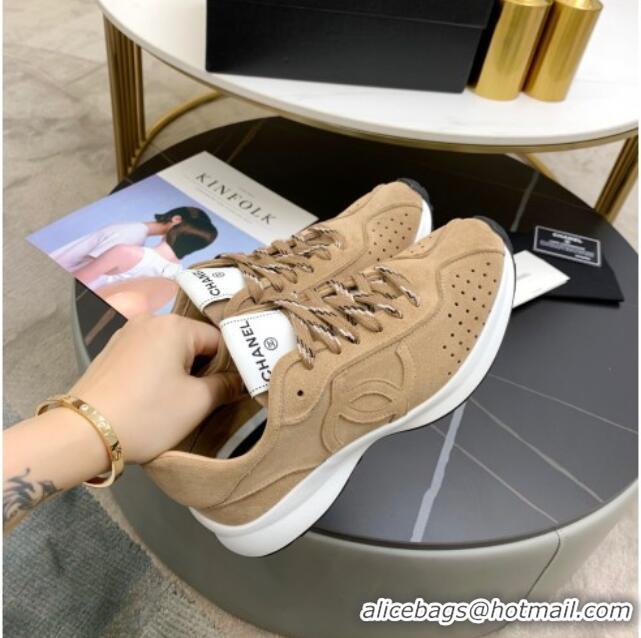 Popular Style Chanel Suede Sneakers G37307 Dark Beige 2021