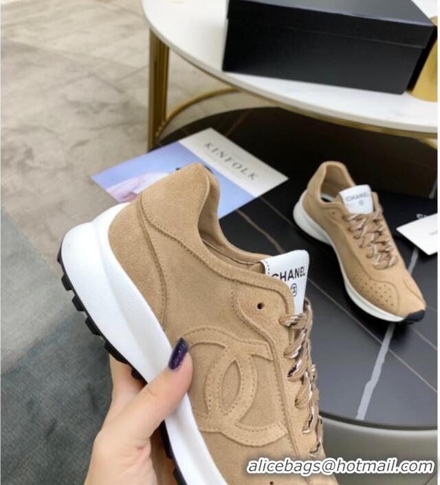 Popular Style Chanel Suede Sneakers G37307 Dark Beige 2021