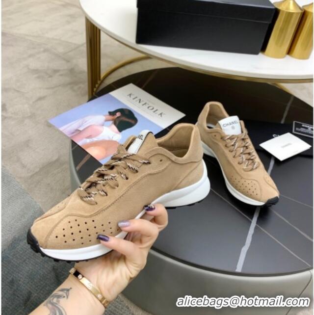 Popular Style Chanel Suede Sneakers G37307 Dark Beige 2021