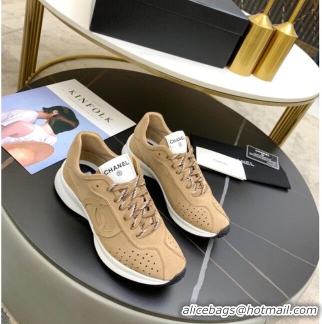 Popular Style Chanel Suede Sneakers G37307 Dark Beige 2021