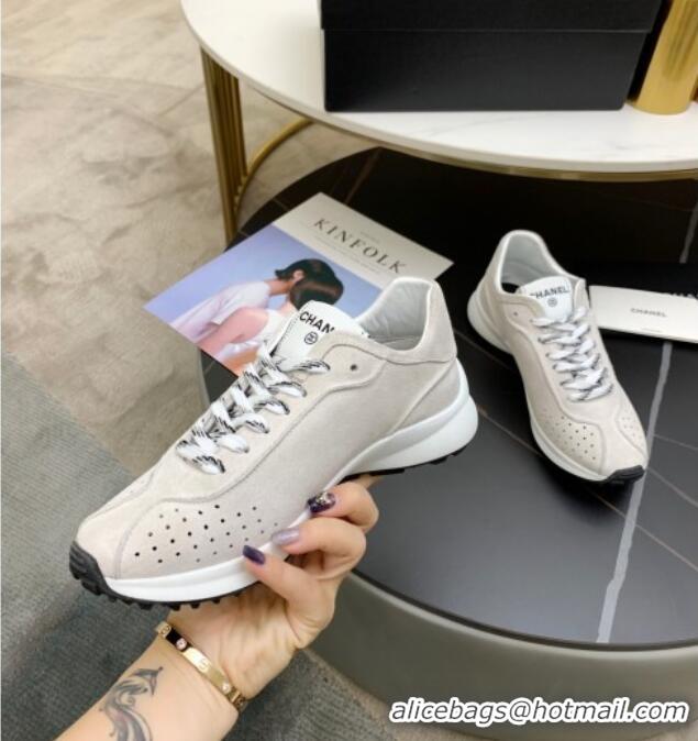 Lower Price Chanel Suede Sneakers G37307 Light Gray 2021