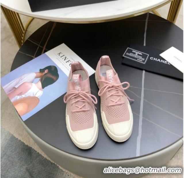 Top Quality Chanel Knit Sock Sneakers 033038 Pink 2021