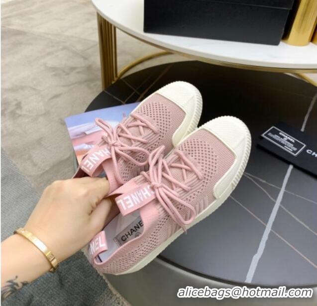 Top Quality Chanel Knit Sock Sneakers 033038 Pink 2021