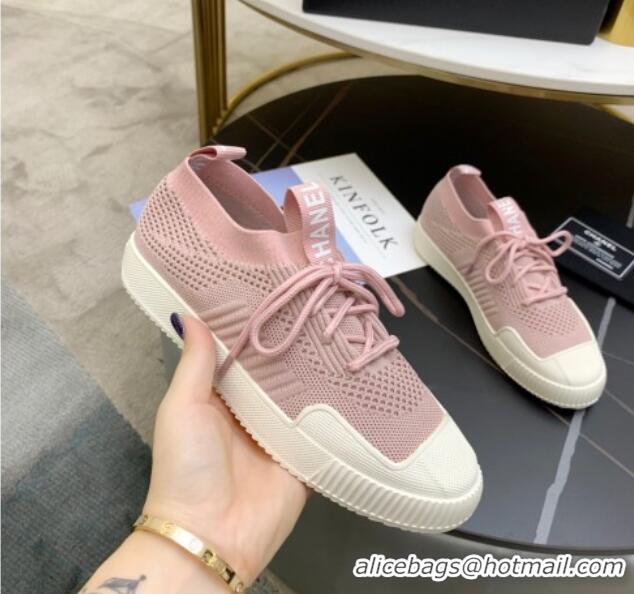 Top Quality Chanel Knit Sock Sneakers 033038 Pink 2021