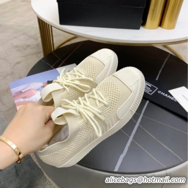 Trendy Design Chanel Knit Sock Sneakers 033038 Apricot 2021