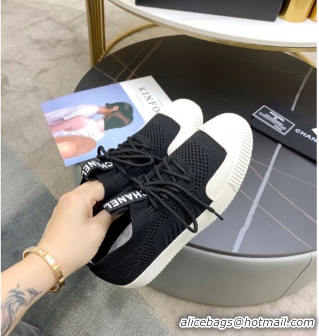 Good Product Chanel Knit Sock Sneakers 033038 Black 2021