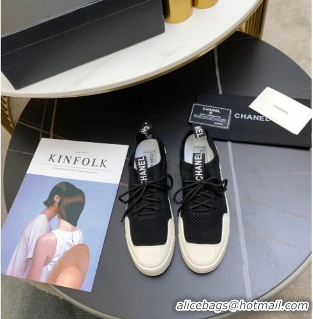 Good Product Chanel Knit Sock Sneakers 033038 Black 2021