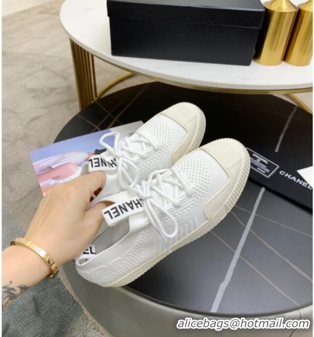 Popular Chanel Knit Sock Sneakers 033038 White 2021