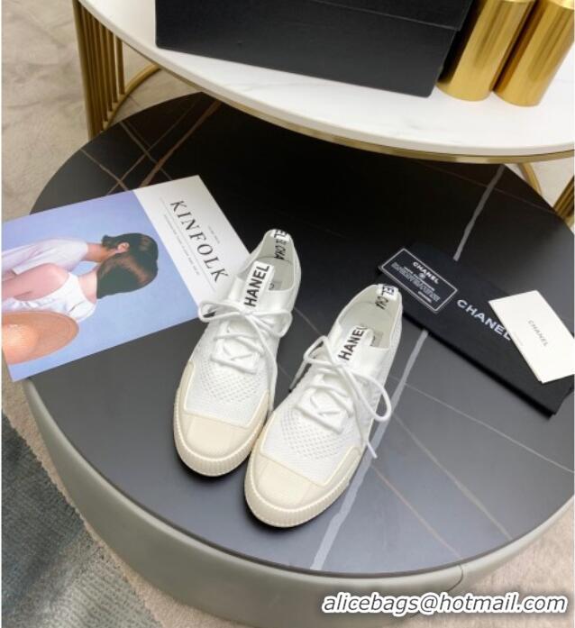 Popular Chanel Knit Sock Sneakers 033038 White 2021