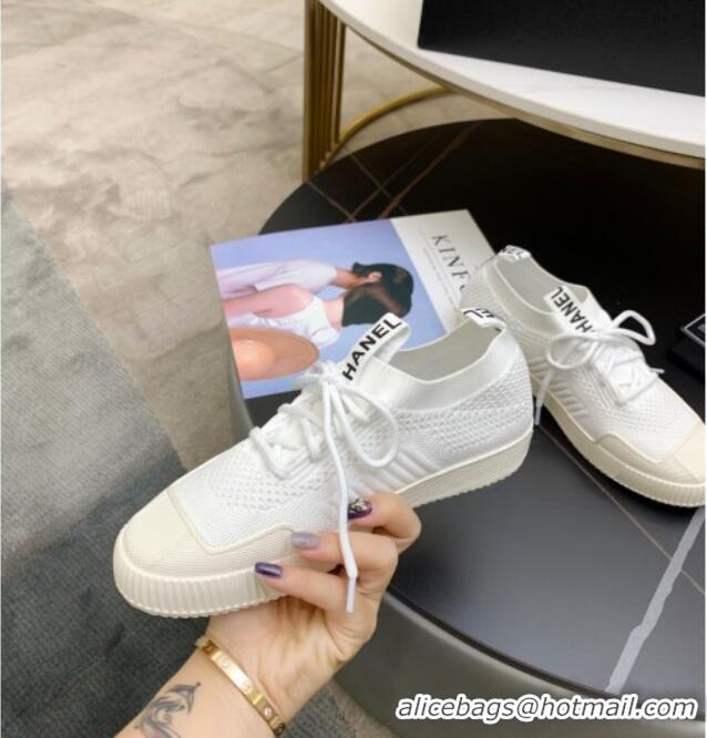 Popular Chanel Knit Sock Sneakers 033038 White 2021