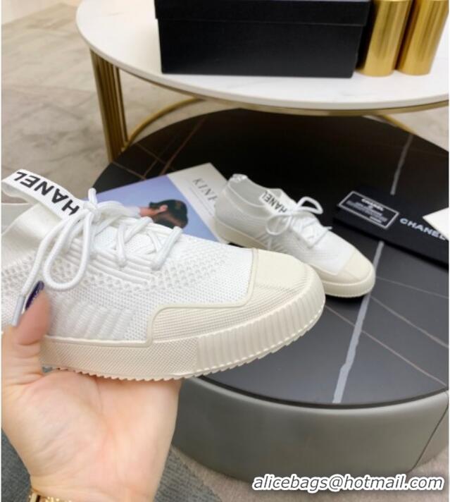 Popular Chanel Knit Sock Sneakers 033038 White 2021