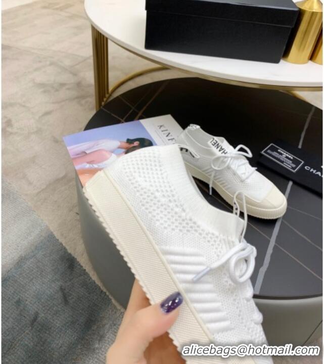 Popular Chanel Knit Sock Sneakers 033038 White 2021