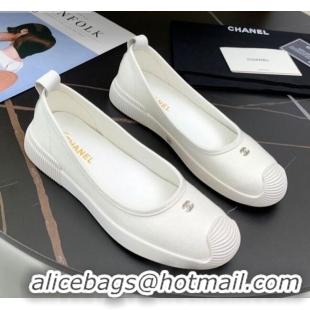 Top Quality Chanel Canvas Flat Loafers Shoes 33042 White 2021