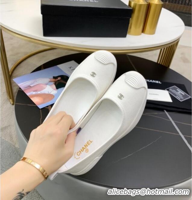 Top Quality Chanel Canvas Flat Loafers Shoes 33042 White 2021