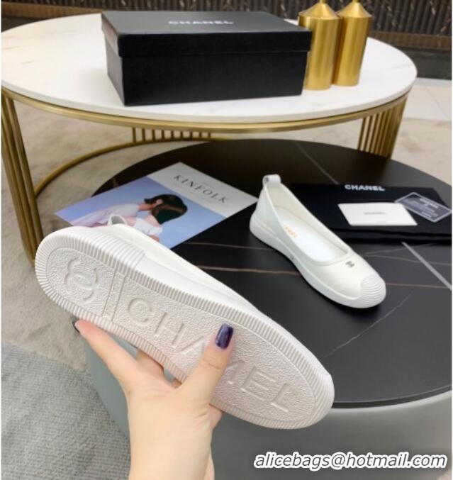 Top Quality Chanel Canvas Flat Loafers Shoes 33042 White 2021