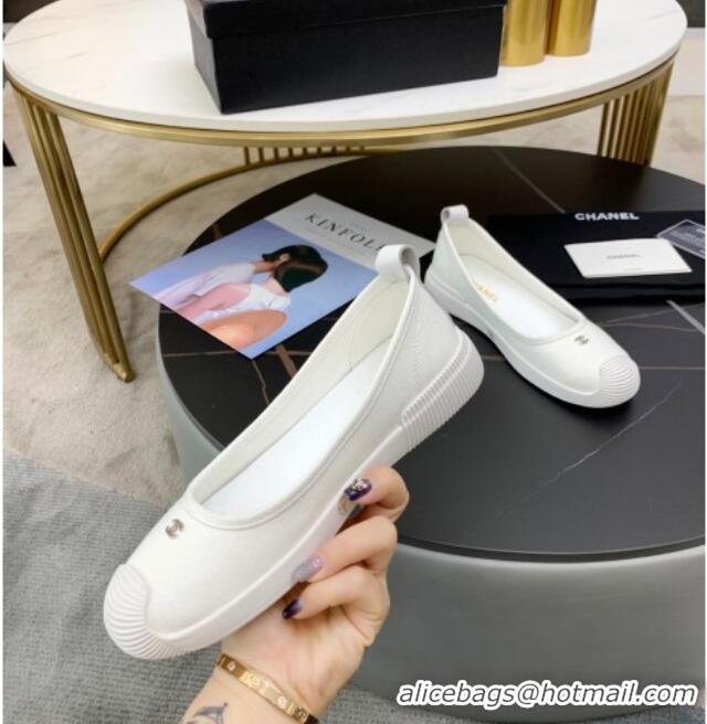 Top Quality Chanel Canvas Flat Loafers Shoes 33042 White 2021