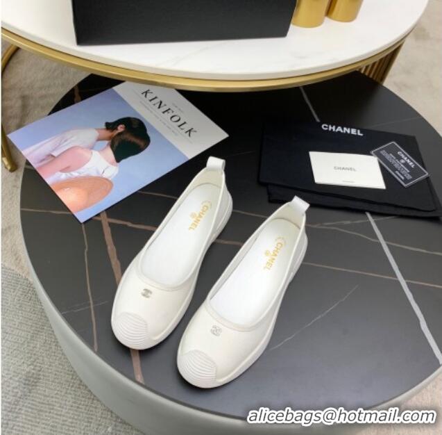 Top Quality Chanel Canvas Flat Loafers Shoes 33042 White 2021