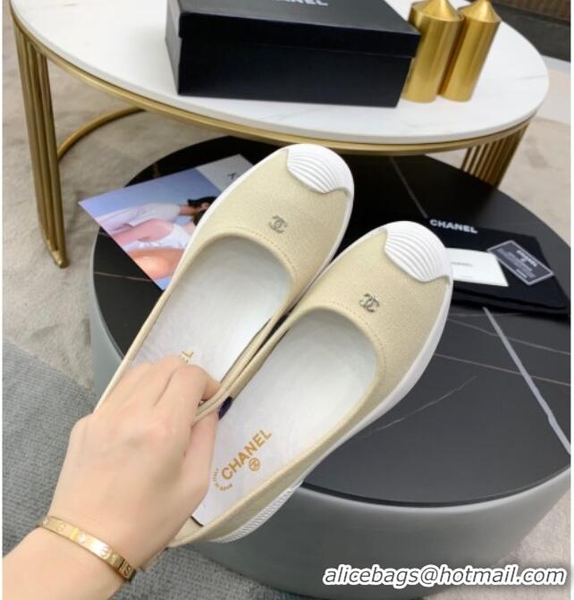 Unique Grade Chanel Canvas Flat Loafers Shoes 33042 Beige 2021