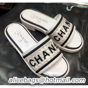 Good Quality Chanel Embroidered Slide Sandals G34826 White 2021