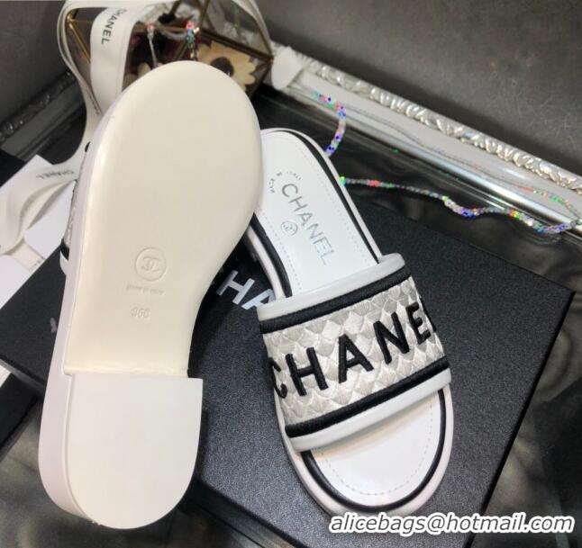 Good Quality Chanel Embroidered Slide Sandals G34826 White 2021