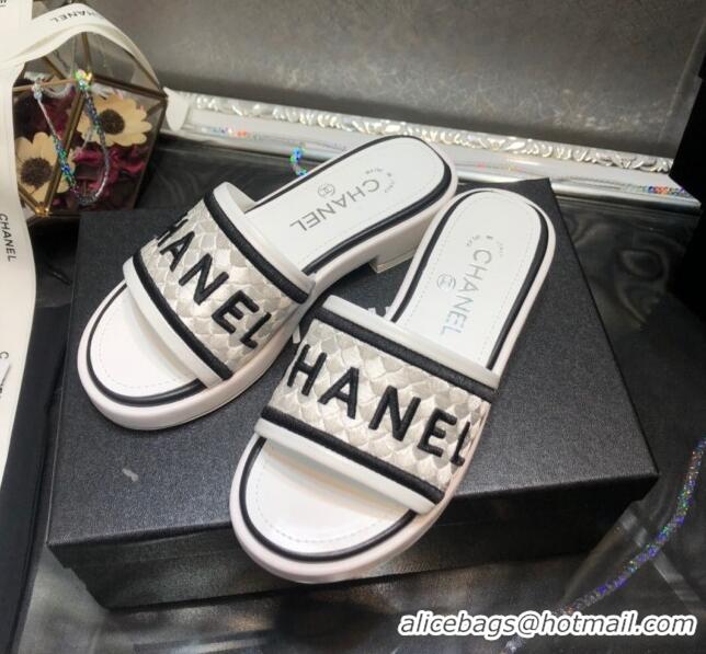 Good Quality Chanel Embroidered Slide Sandals G34826 White 2021