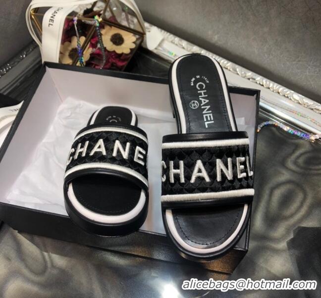 Charming Chanel Embroidered Slide Sandals G34826 Black 2021 