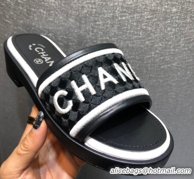 Charming Chanel Embroidered Slide Sandals G34826 Black 2021 