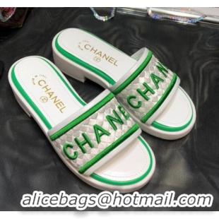 Best Design Chanel Embroidered Slide Sandals G34826 Green 2021 