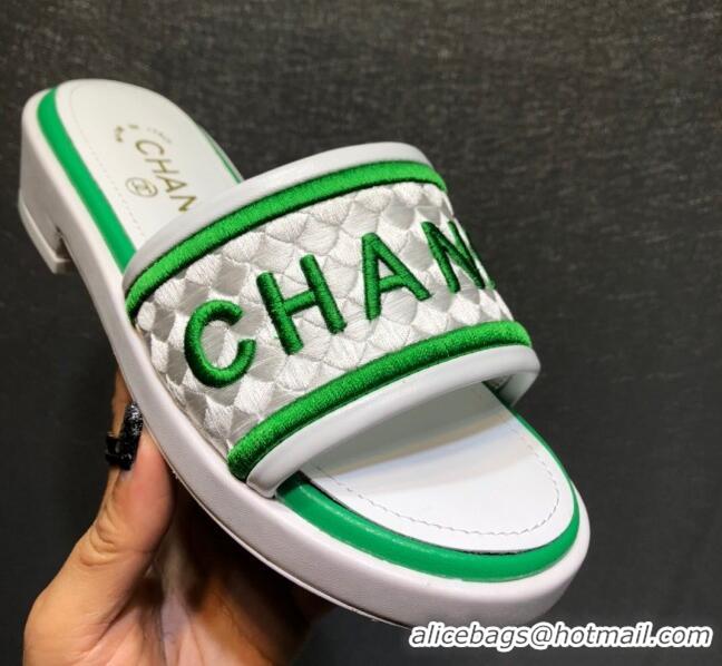 Best Design Chanel Embroidered Slide Sandals G34826 Green 2021 