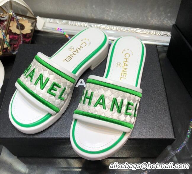 Best Design Chanel Embroidered Slide Sandals G34826 Green 2021 