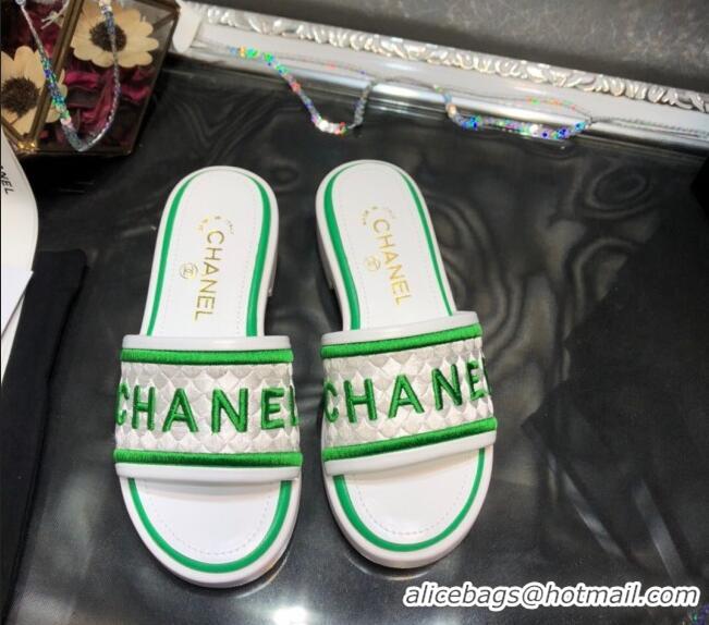 Best Design Chanel Embroidered Slide Sandals G34826 Green 2021 