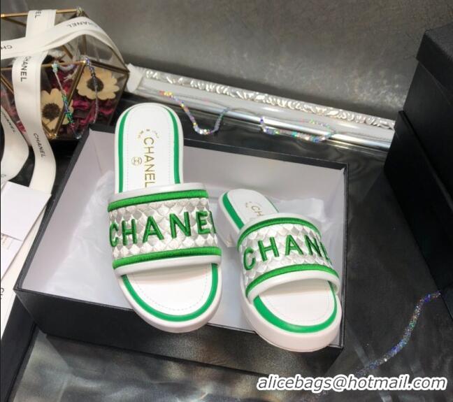 Best Design Chanel Embroidered Slide Sandals G34826 Green 2021 