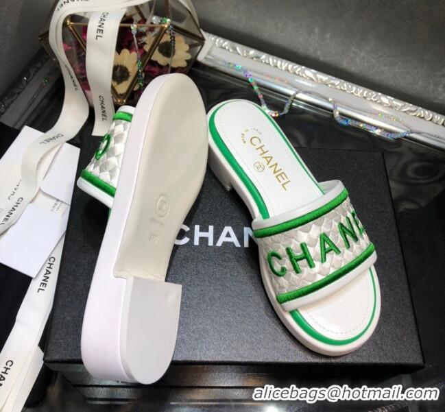 Best Design Chanel Embroidered Slide Sandals G34826 Green 2021 