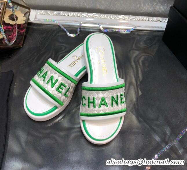 Best Design Chanel Embroidered Slide Sandals G34826 Green 2021 