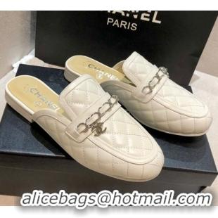 Grade Design Chanel Lambskin CC Chain Flat Mules G37314 White 2021