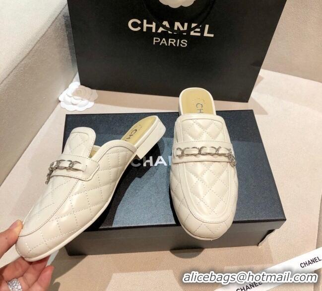 Grade Design Chanel Lambskin CC Chain Flat Mules G37314 White 2021