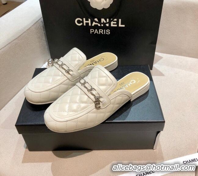 Grade Design Chanel Lambskin CC Chain Flat Mules G37314 White 2021