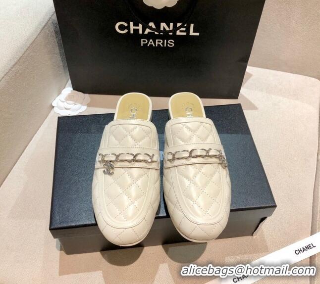 Grade Design Chanel Lambskin CC Chain Flat Mules G37314 White 2021