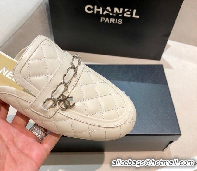 Grade Design Chanel Lambskin CC Chain Flat Mules G37314 White 2021