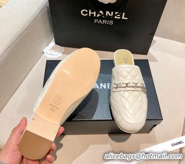 Grade Design Chanel Lambskin CC Chain Flat Mules G37314 White 2021