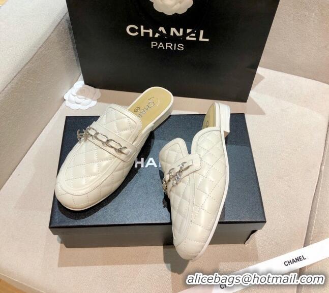 Grade Design Chanel Lambskin CC Chain Flat Mules G37314 White 2021