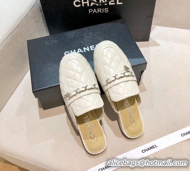 Grade Design Chanel Lambskin CC Chain Flat Mules G37314 White 2021