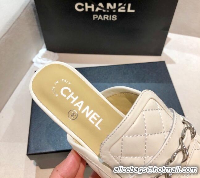 Grade Design Chanel Lambskin CC Chain Flat Mules G37314 White 2021