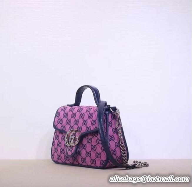 Famous Brand Gucci GG Marmont Multicolor mini top handle bag 583571 Pink and blue